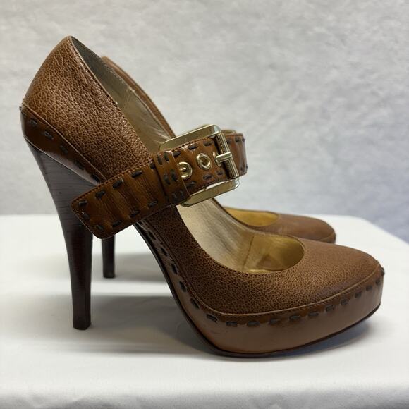Michael Kors Hancock Platform Mary Jane Heel Cognac Brown Women’s Size 7 M - Picture 1 of 16